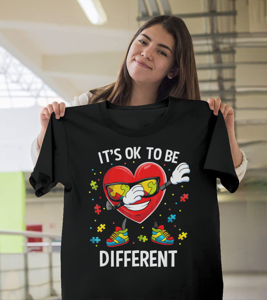 It's OK to Be Different Dabbing Heart Puzzle Pieces Auti T-Shirt
