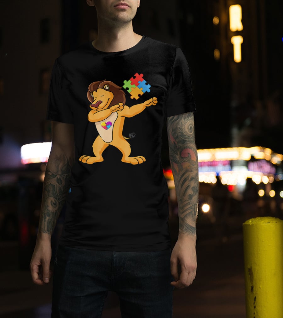 Lion Dab Puzzle Piece Autism Awareness T-Shirt