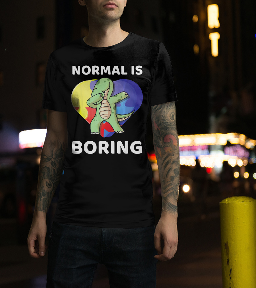 Normal Is Boring Autism Awareness Brontosaurus Dinosaur T-Shirt