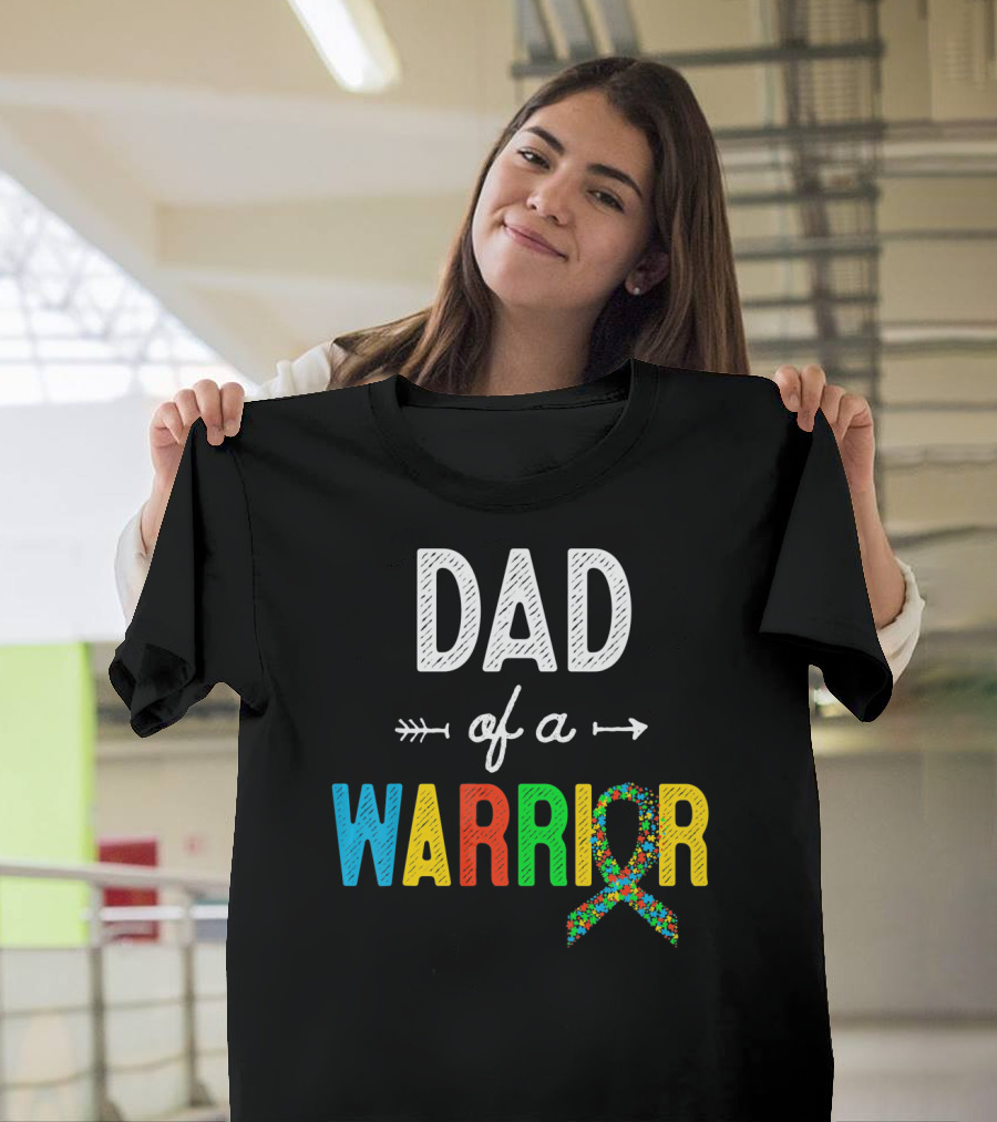 Dad Of A Warrior Autism Awareness Support Puzzle T-Shirt