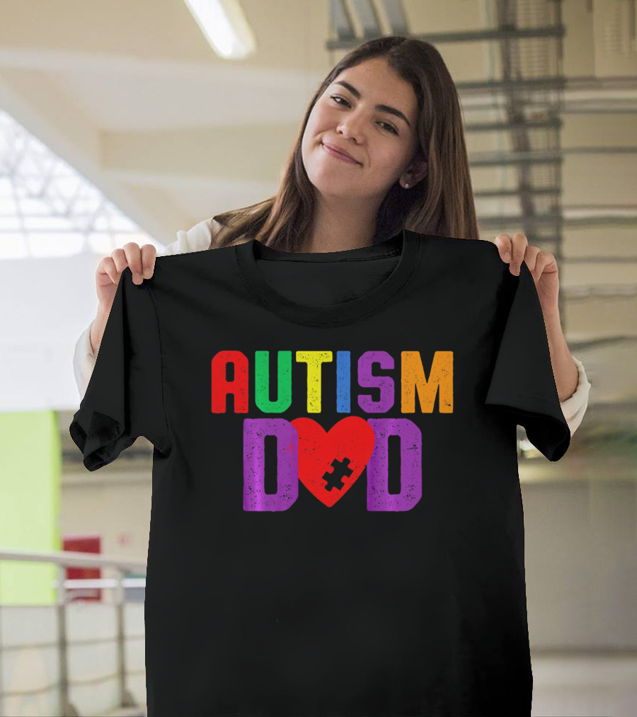 AUTISM DAD Heart Puzzle Awareness T-Shirt