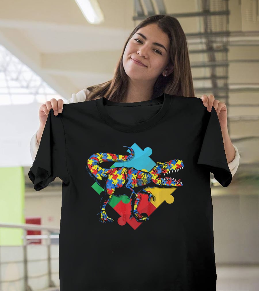 Autism Awareness Dinosaur Puzzle Piece Rex T-Shirt