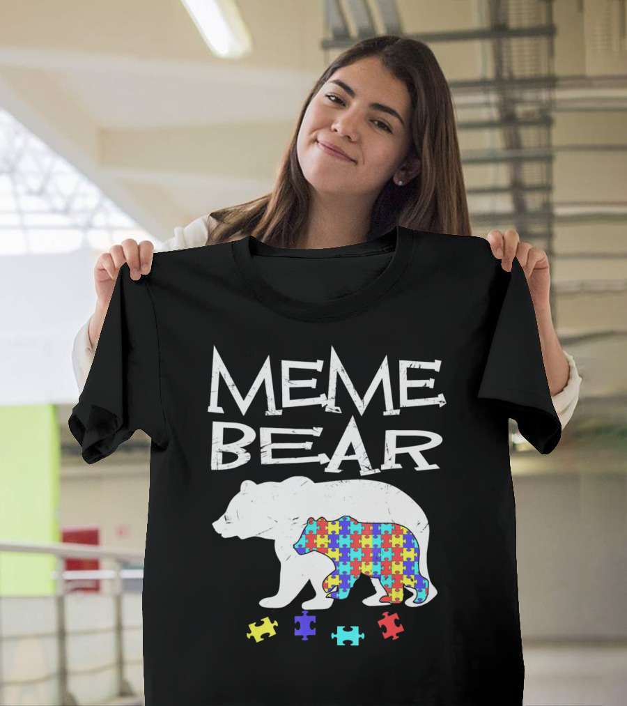 Meme Bear Autism Awareness Puzzle Piece Bear T-Shirt