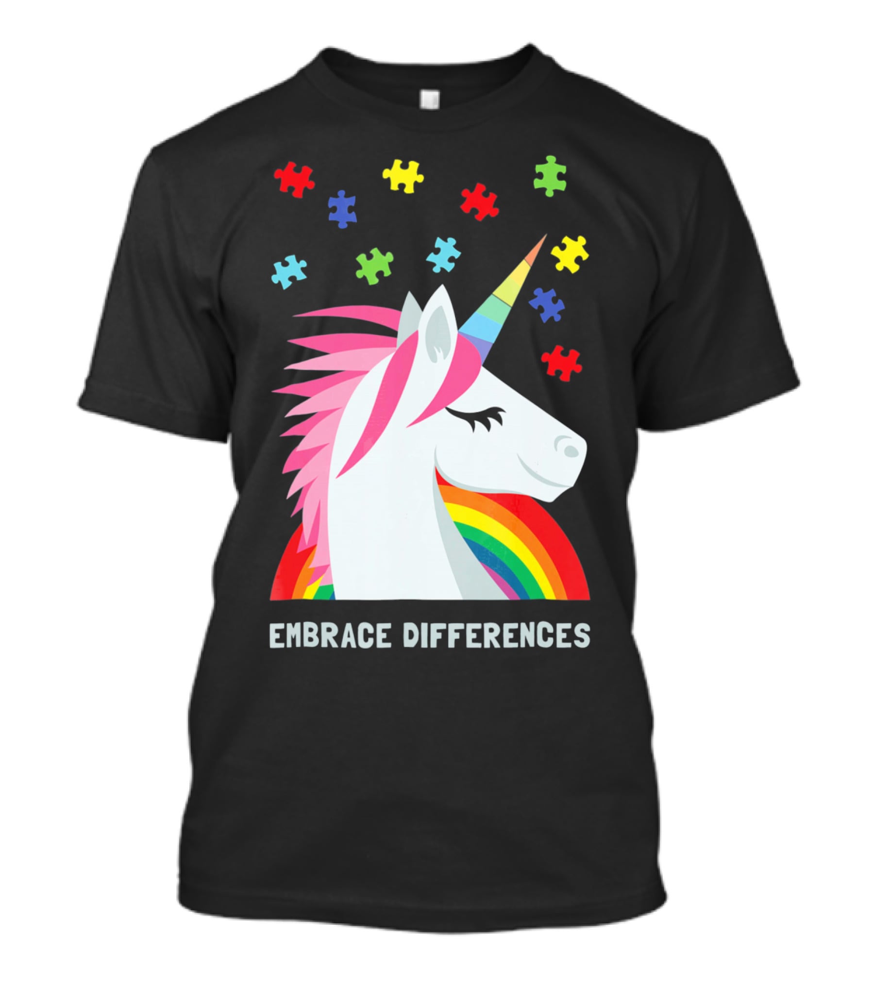 Embrace Differences Unicorn Rainbow Autism Awareness T-Shirt