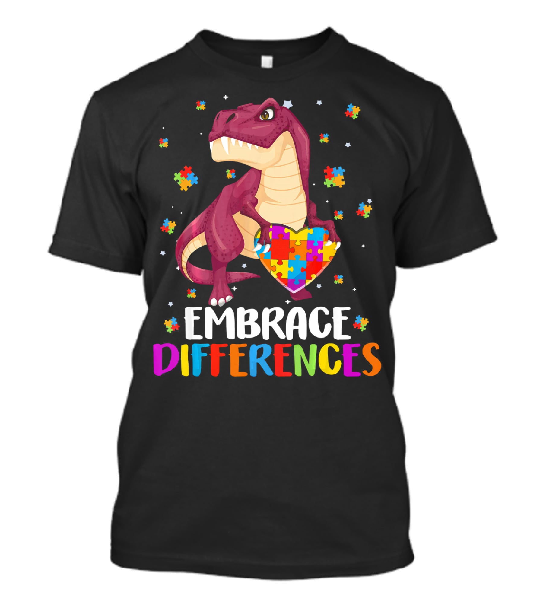 Embrace Differences Dinosaur Puzzle Pieces Autism Awareness T-Shirt