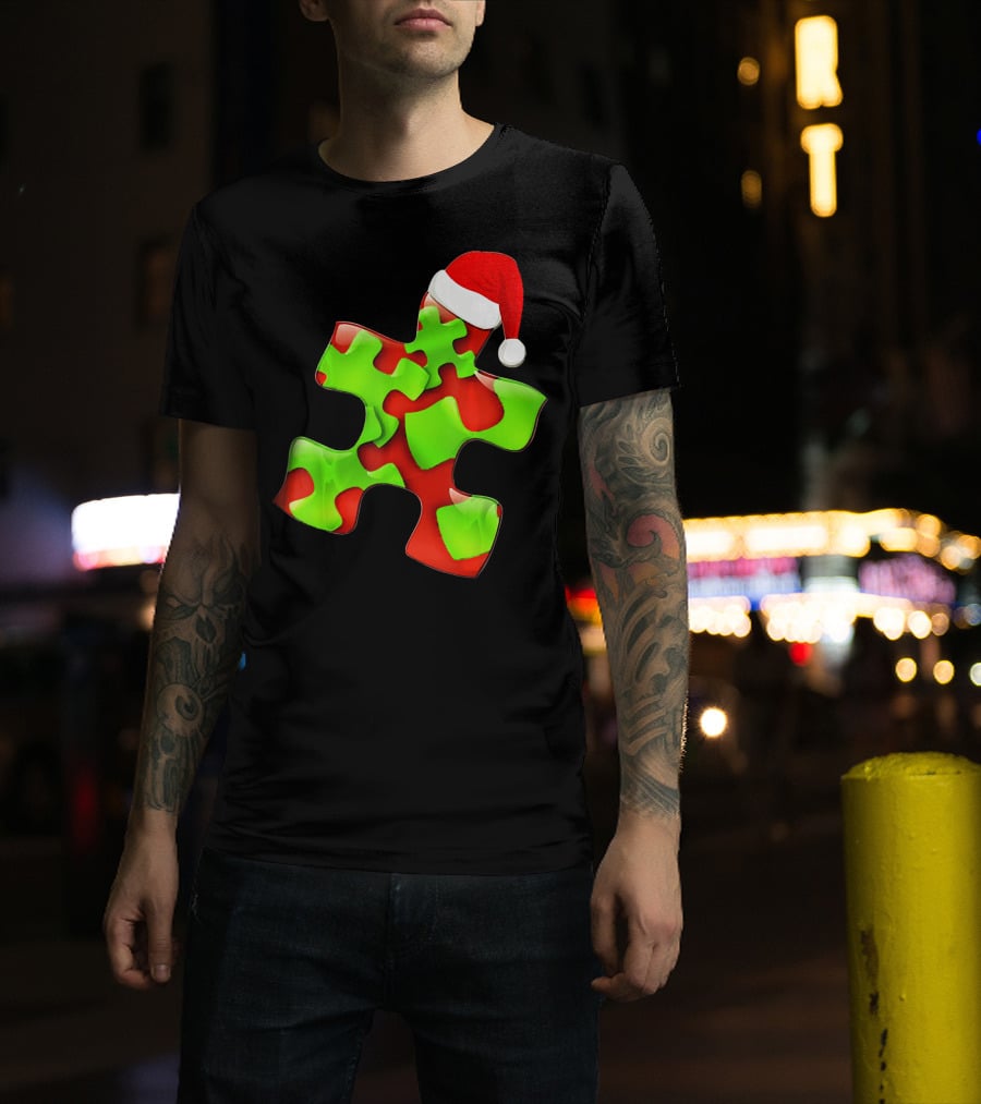 Funny Santa Claus Puzzle Piece Autism Awareness T-Shirt