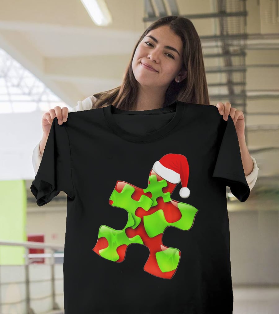 Funny Santa Claus Puzzle Piece Autism Awareness T-Shirt
