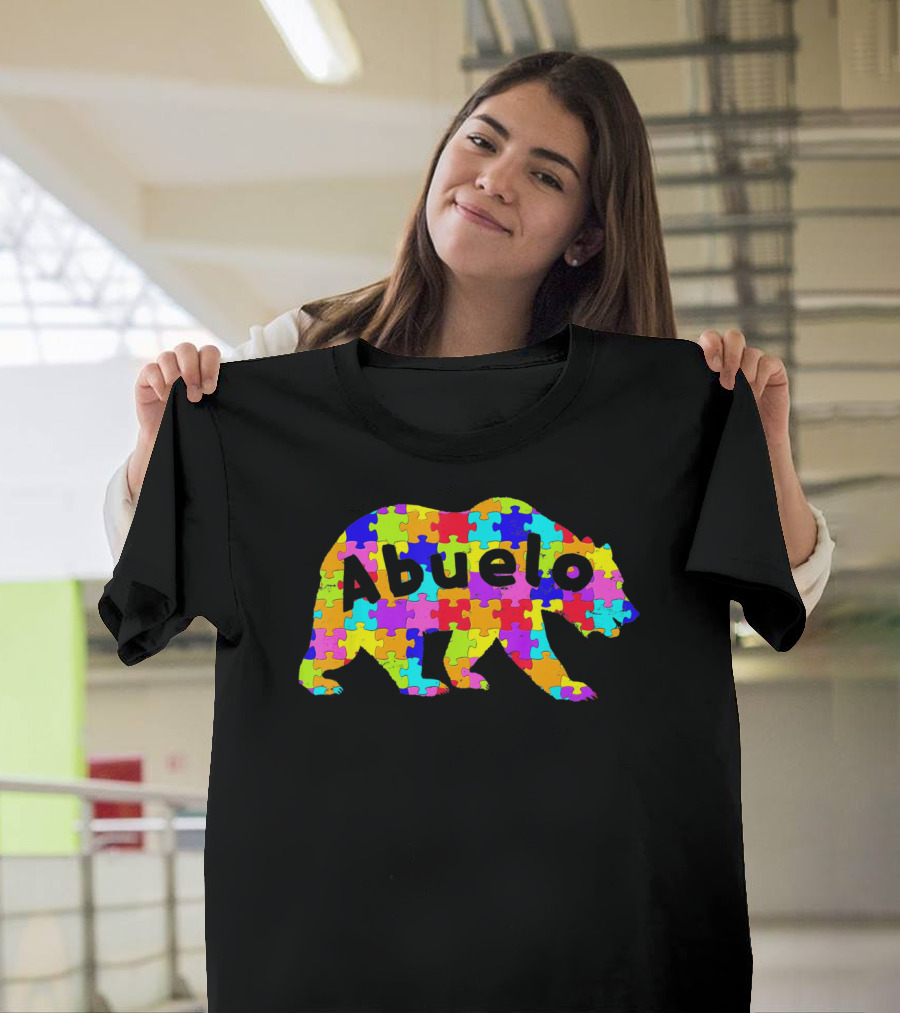 Abuelo Bear Autism Awareness Puzzle Pattern Autistic T-Shirt