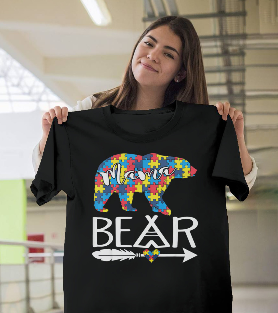 Mama Bear Puzzle Heart Arrow Autism T-Shirt