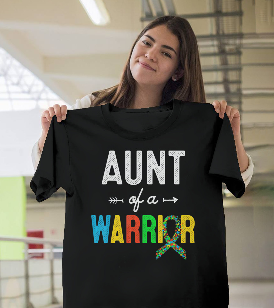 Aunt Of A Warrior Autism Awareness Colorful Puzzle T-Shirt