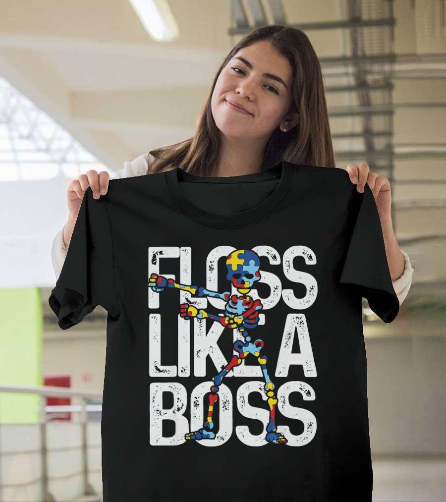 Floss Like A Boss Puzzle Skeleton Autism Awareness T-Shirt