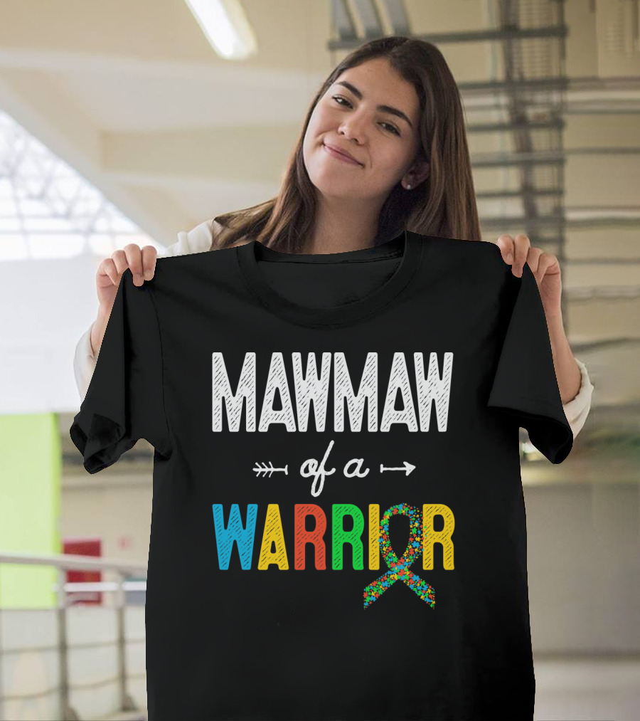 Maw Maw Of A Warrior Autism Awareness Puzzle T-Shirt