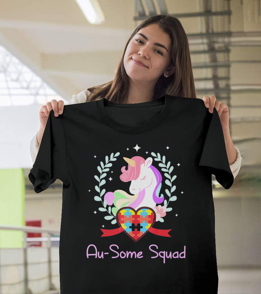 Au Some Squad Autism Awareness Unicorn Puzzle Heart T-Shirt