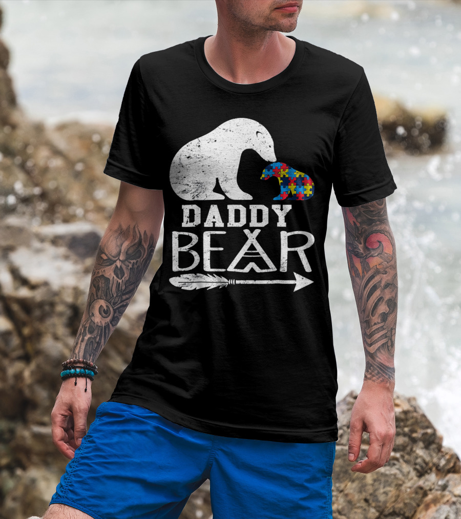 Daddy Bear Autism Awareness Puzzle Piece Arrow T-Shirt