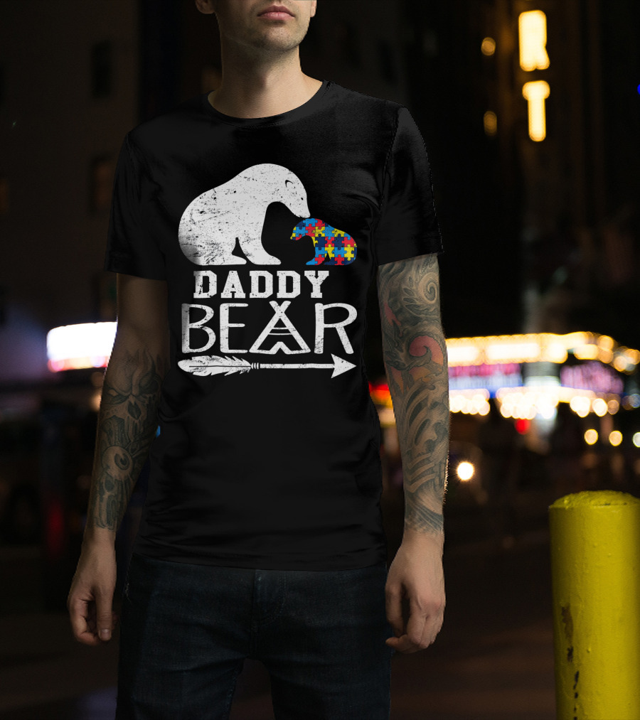 Daddy Bear Autism Awareness Puzzle Piece Arrow T-Shirt
