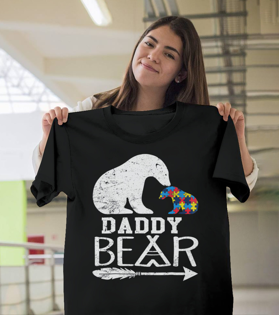 Daddy Bear Autism Awareness Puzzle Piece Arrow T-Shirt