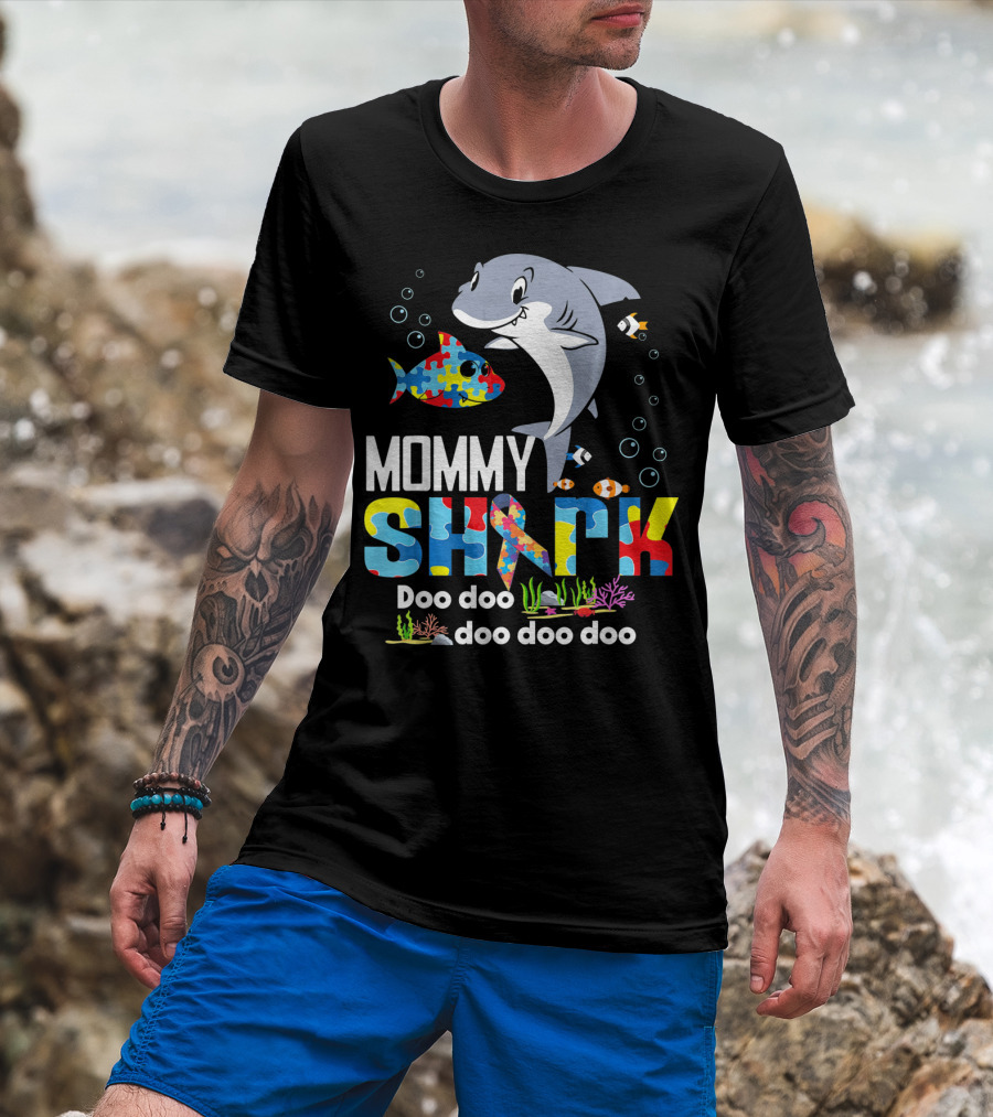 Mommy Shark Autism Doo Doo Doo Autism Puzzle T-Shirt