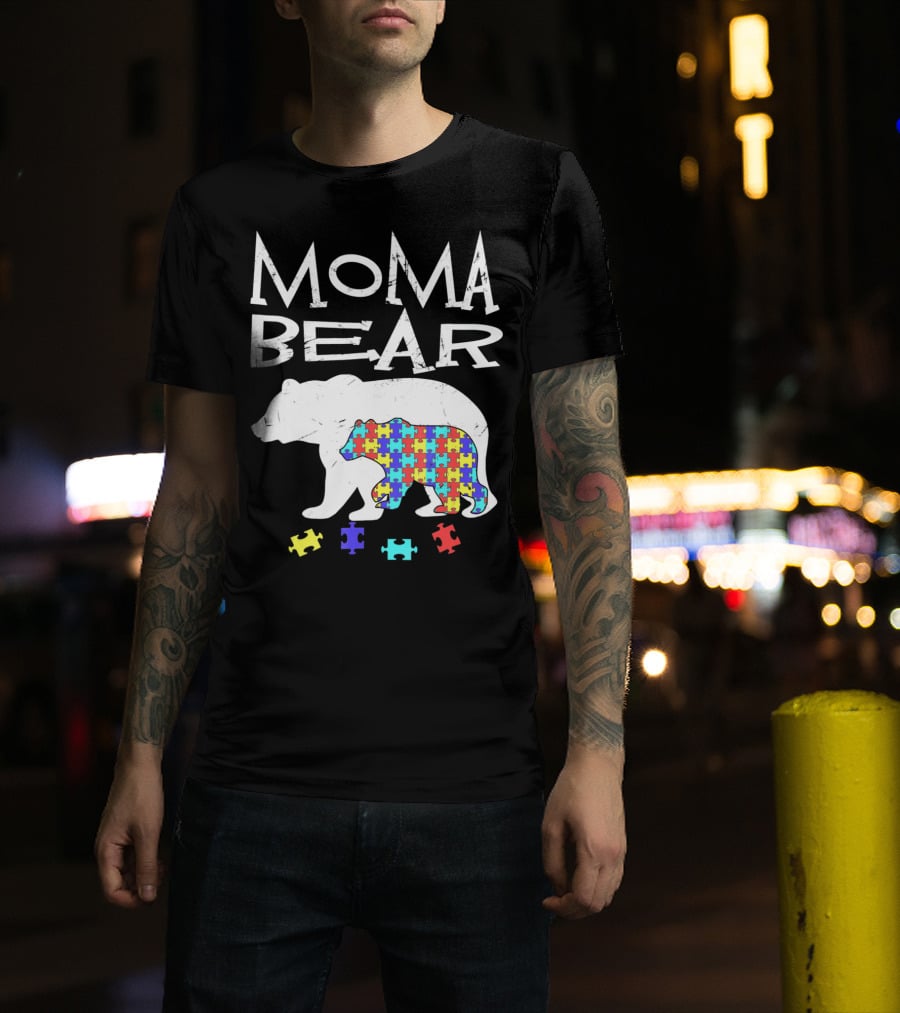 Moma Bear Autism Awareness Puzzle Piece T-Shirt