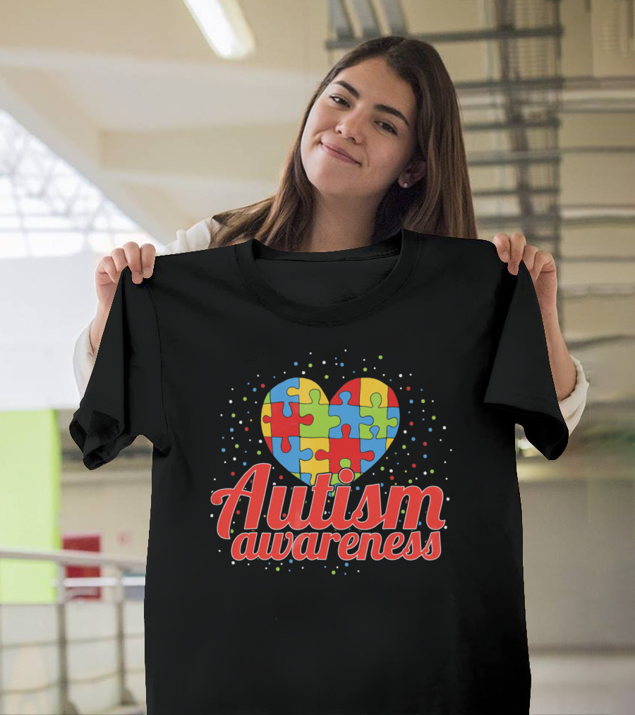 Autism Awareness Heart Puzzle Pattern Funny ASD Spect T-Shirt
