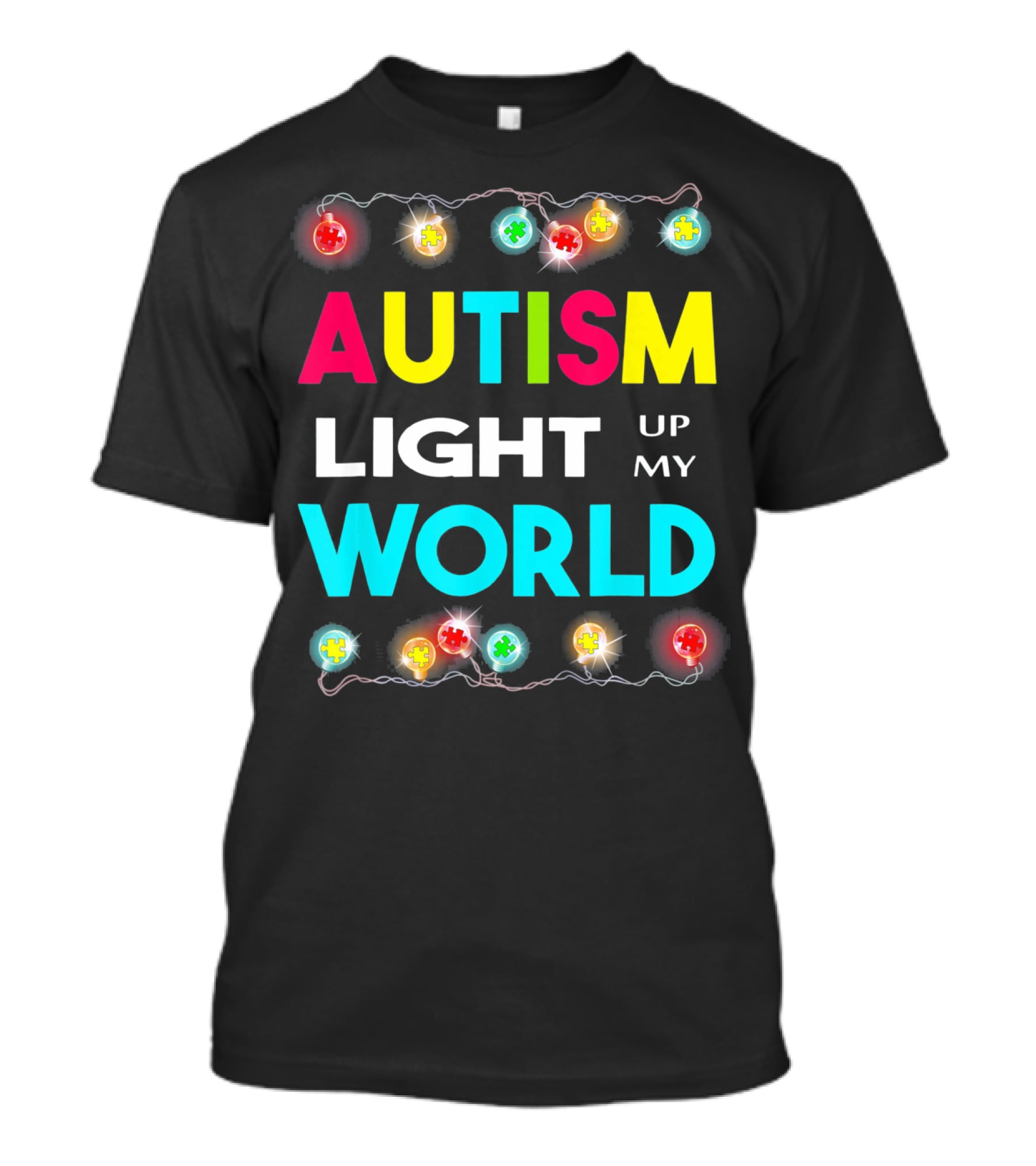 Autism Light Up My World Autism Awareness Puzzle String Lights T-Shirt