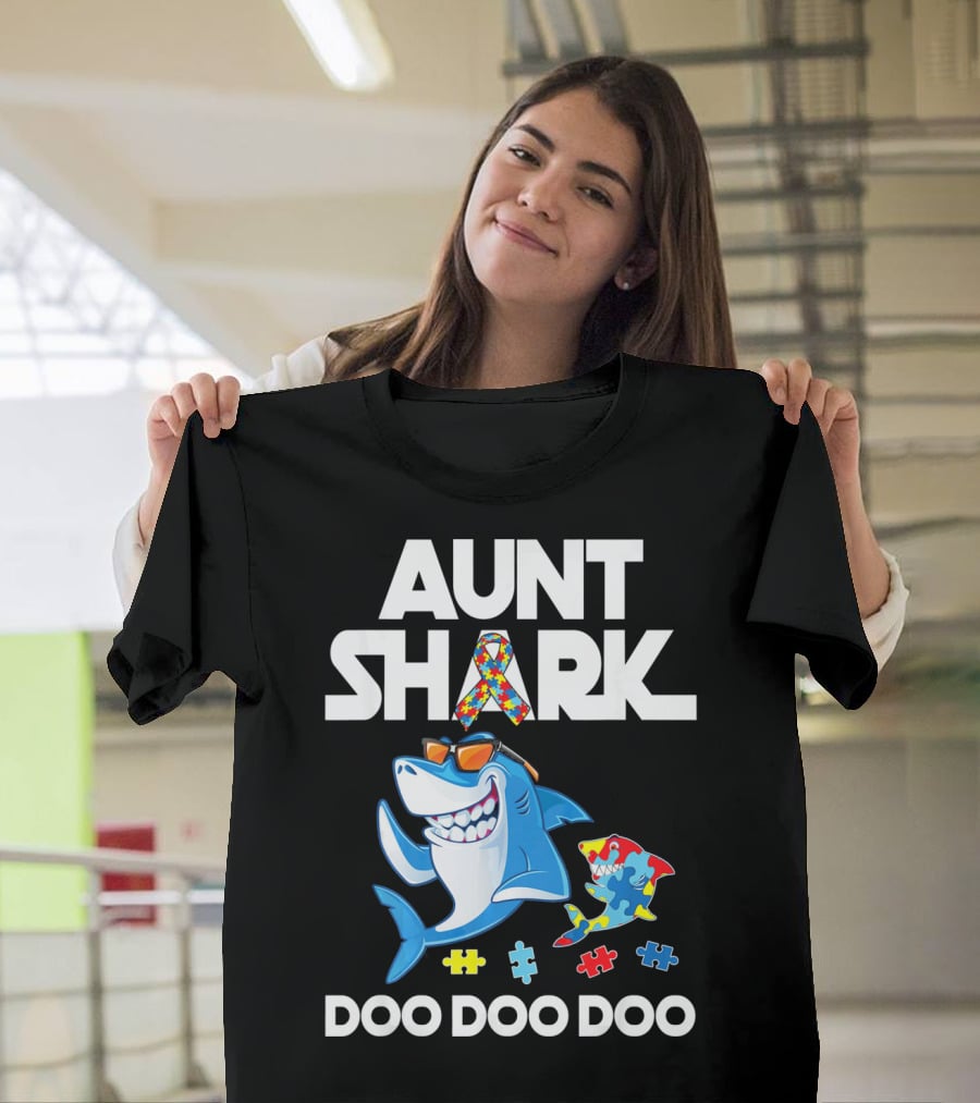 Aunt Shark Autism Awareness Doo Doo Doo T-Shirt
