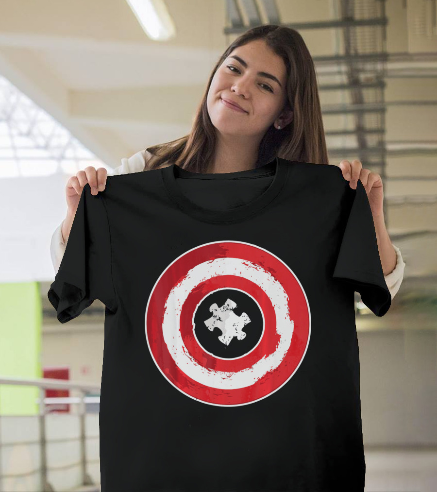 Autism Awareness Day Superhero Puzzle Piece Shield T-Shirt