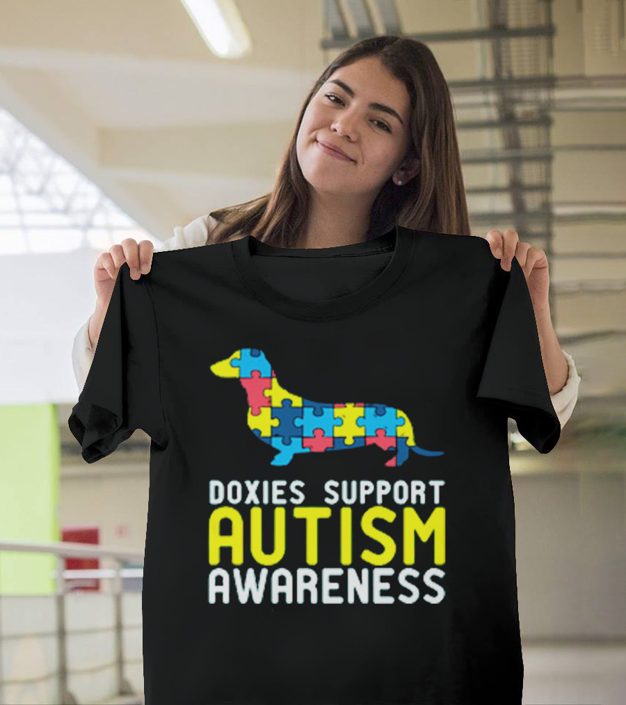 Doxies Support Autism Awareness Puzzle Piece Dachshund T-Shirt