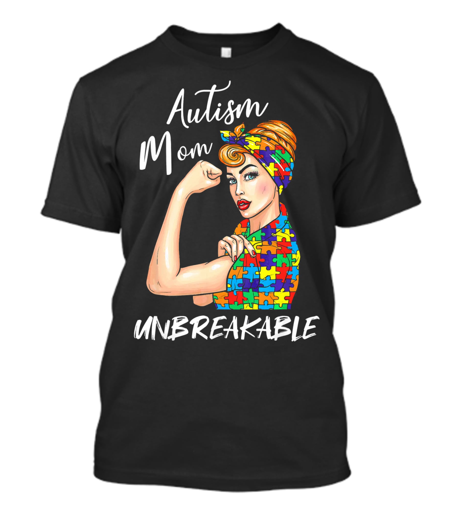 Autism Mom Unbreakable Autistic Puzzle Pattern Rosie The Riveter T-Shirt