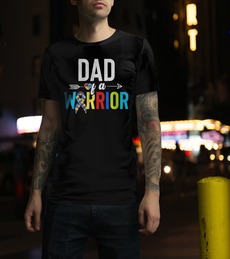 Dad Of A Warrior Autism Puzzle Heart T-Shirt