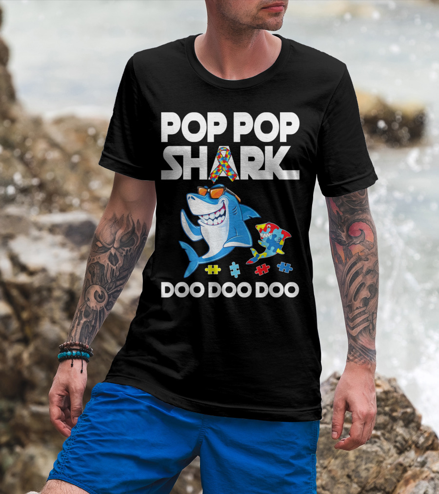Pop Pop Shark Autism Awareness Doo Doo Doo T-Shirt