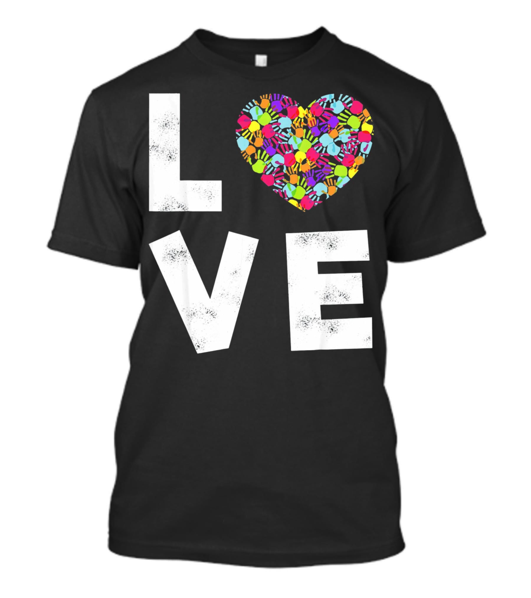 LOVE Heart With Colorful Handprints For Autism Awareness T-Shirt