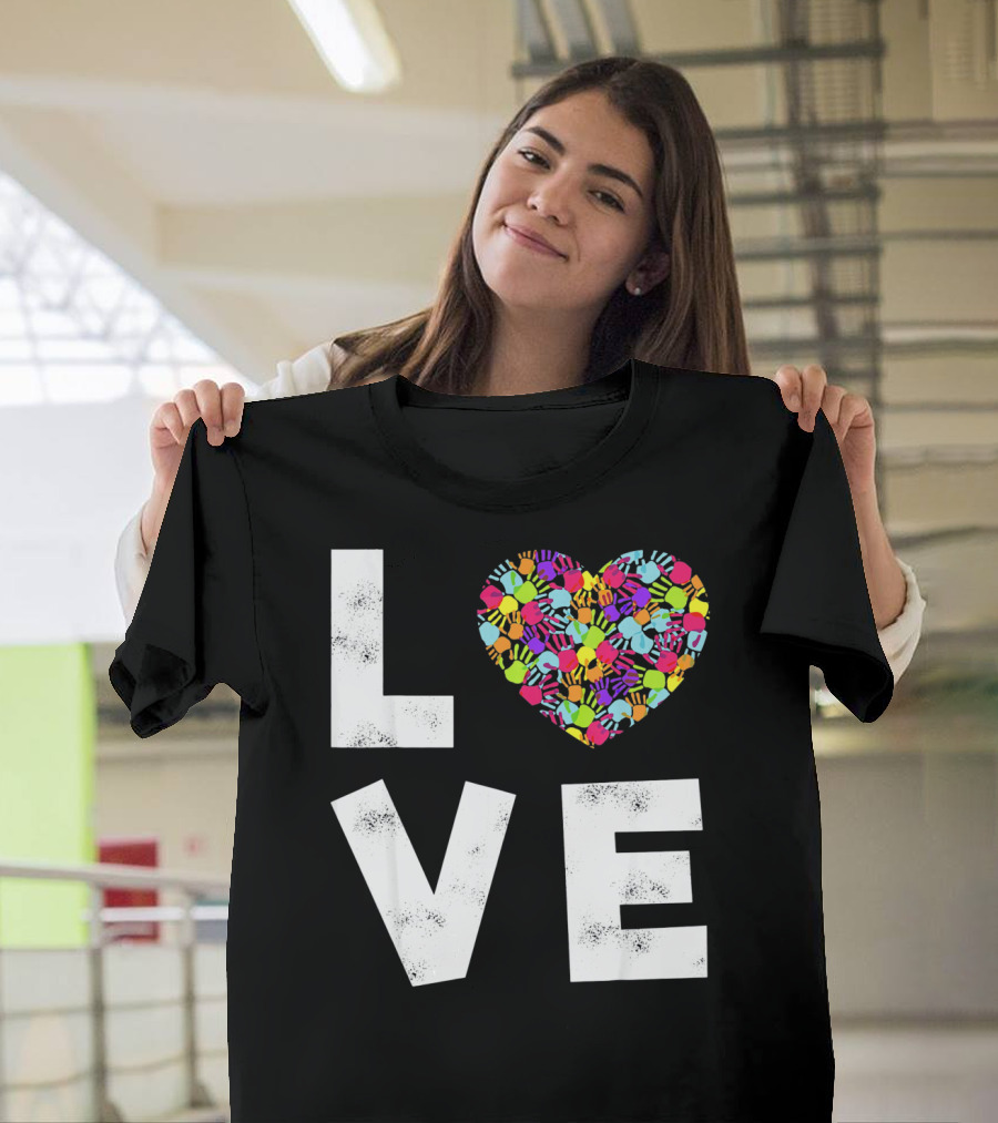 LOVE Heart With Colorful Handprints For Autism Awareness T-Shirt