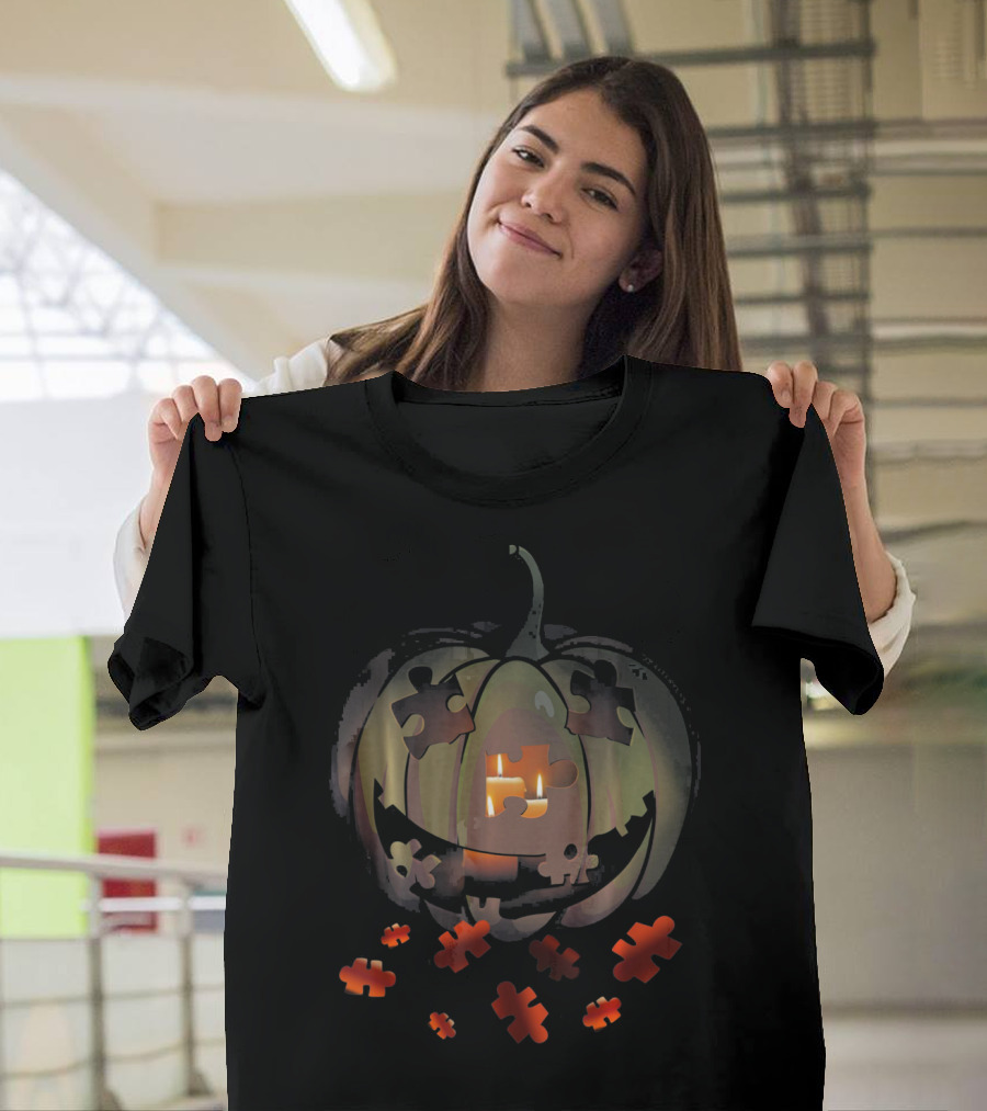 Puzzle Pumpkin Autism Awareness Halloween Jack-o'-Lantern T-Shirt