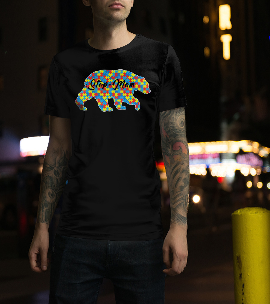Step Mom Bear Puzzle Autism Awareness T-Shirt