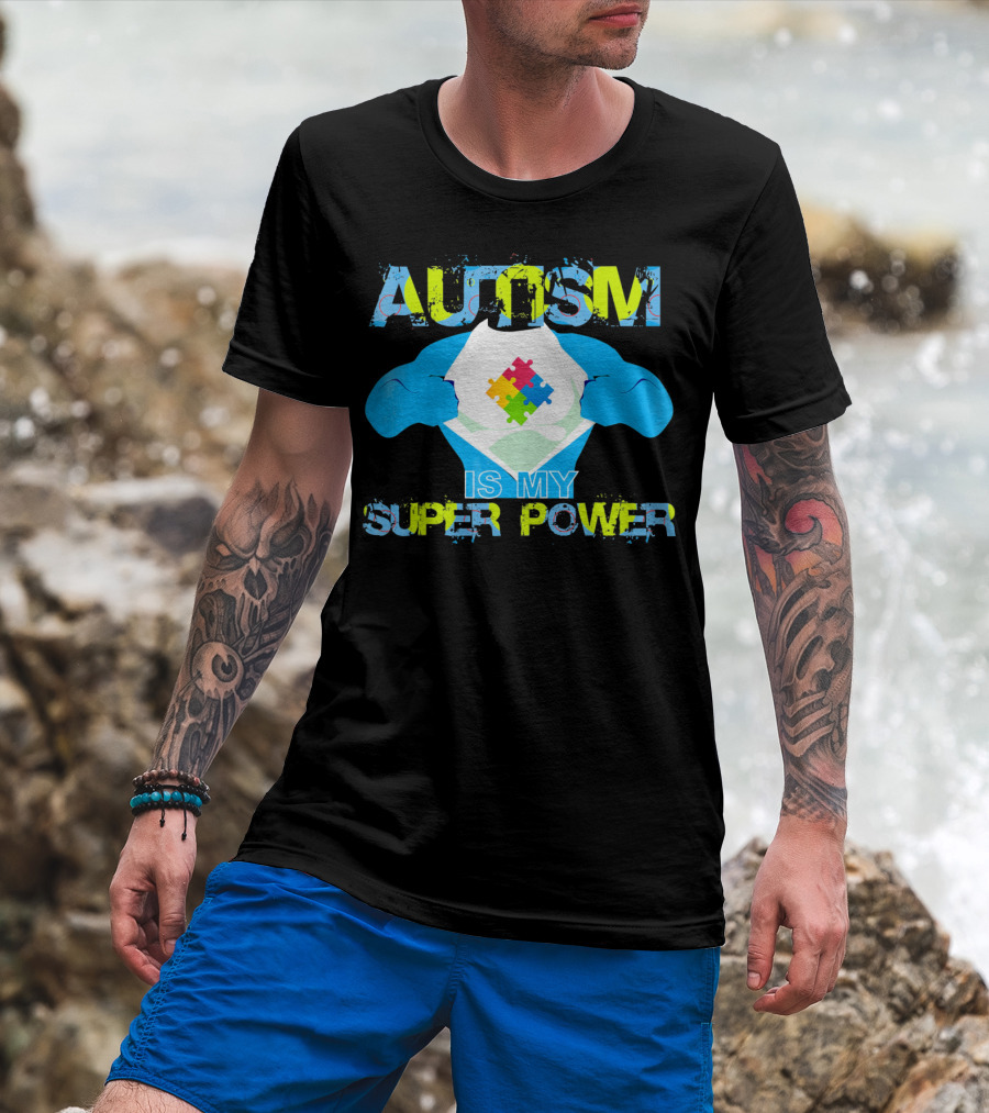 Autism Is My Super Power Puzzle Piece Autism Awareness T-Shirt