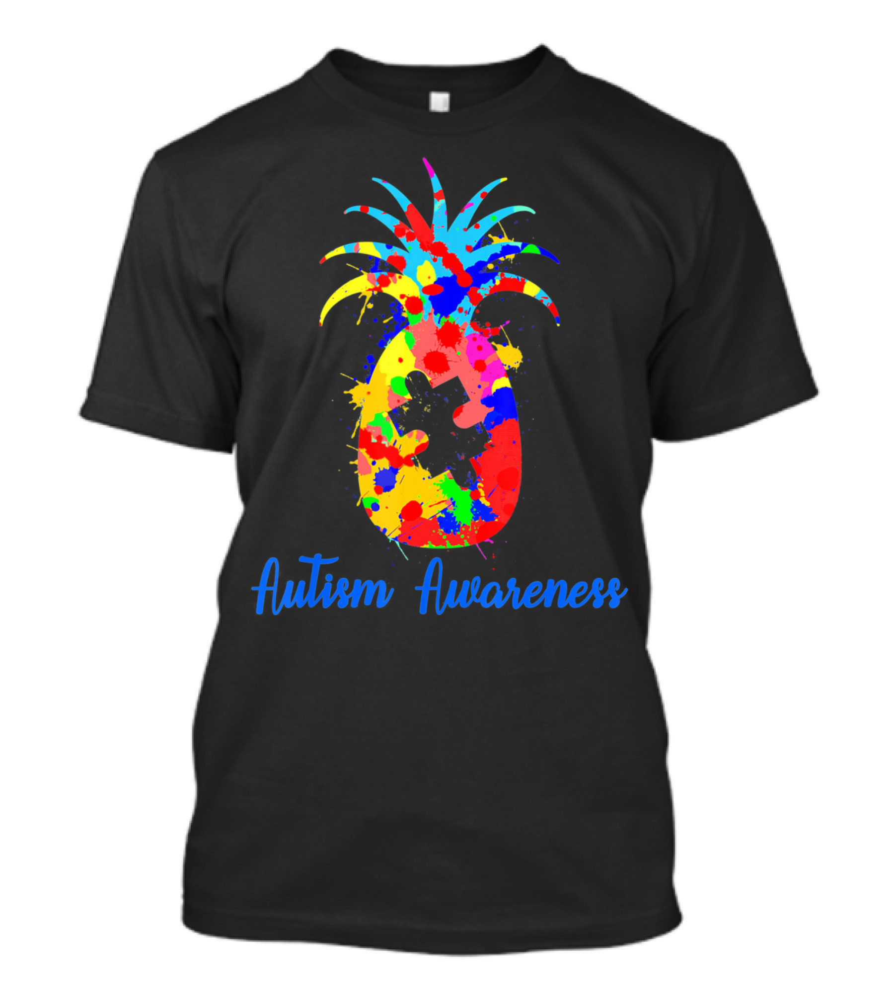 Pineapple Puzzle Piece Autism Awareness Colorful Paint Splatter T-Shirt