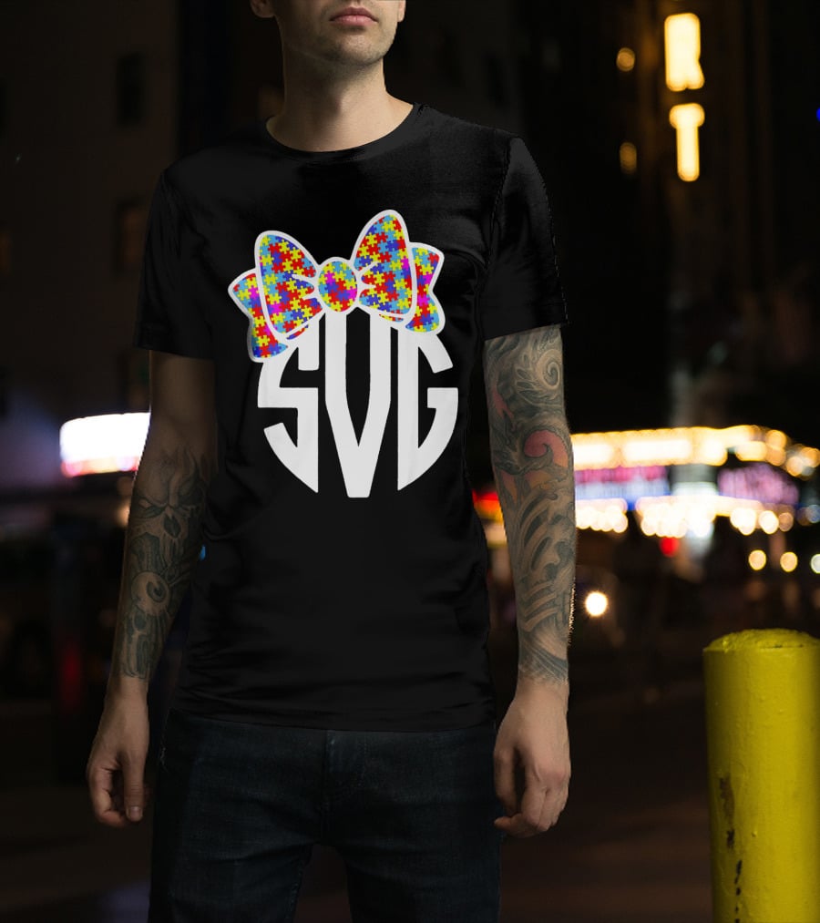 SVG Autism Awareness Puzzle Bow T-Shirt