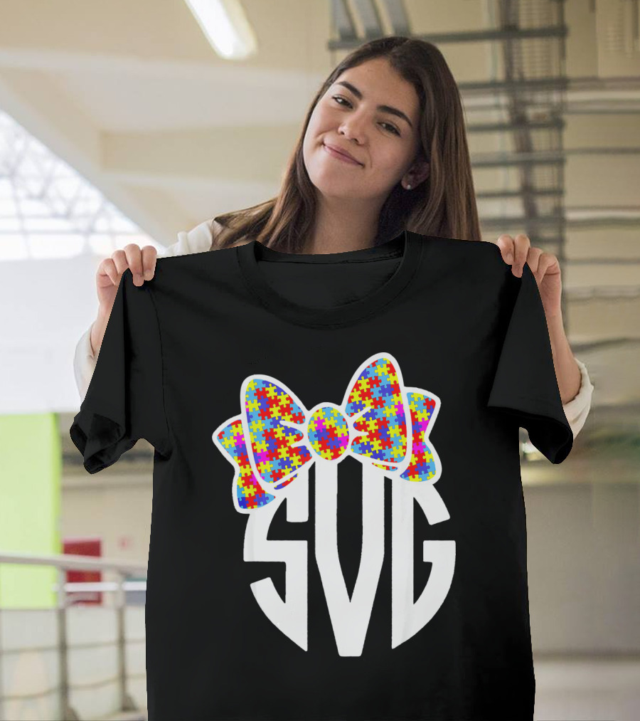 SVG Autism Awareness Puzzle Bow T-Shirt