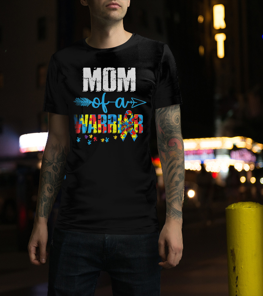 MOM Of A Warrior Autism Awareness Puzzle T-Shirt