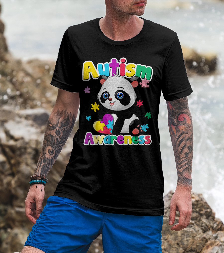 Autism Awareness Panda Heart Puzzle T-Shirt
