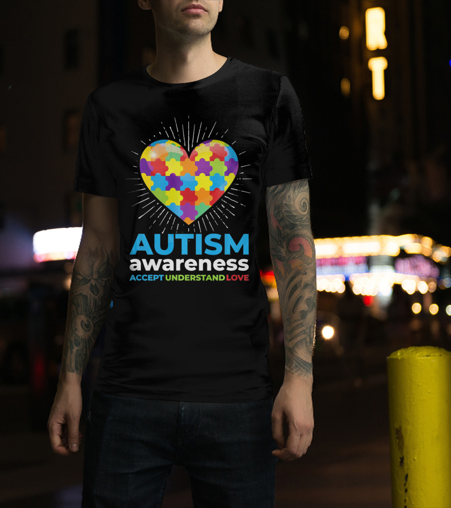Autism Awareness Day Heart Puzzle Accept Understand Love T-Shirt