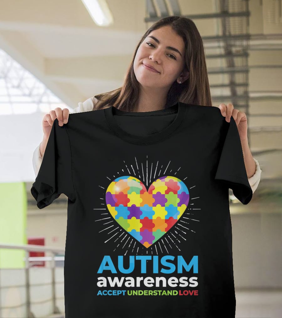 Autism Awareness Day Heart Puzzle Accept Understand Love T-Shirt