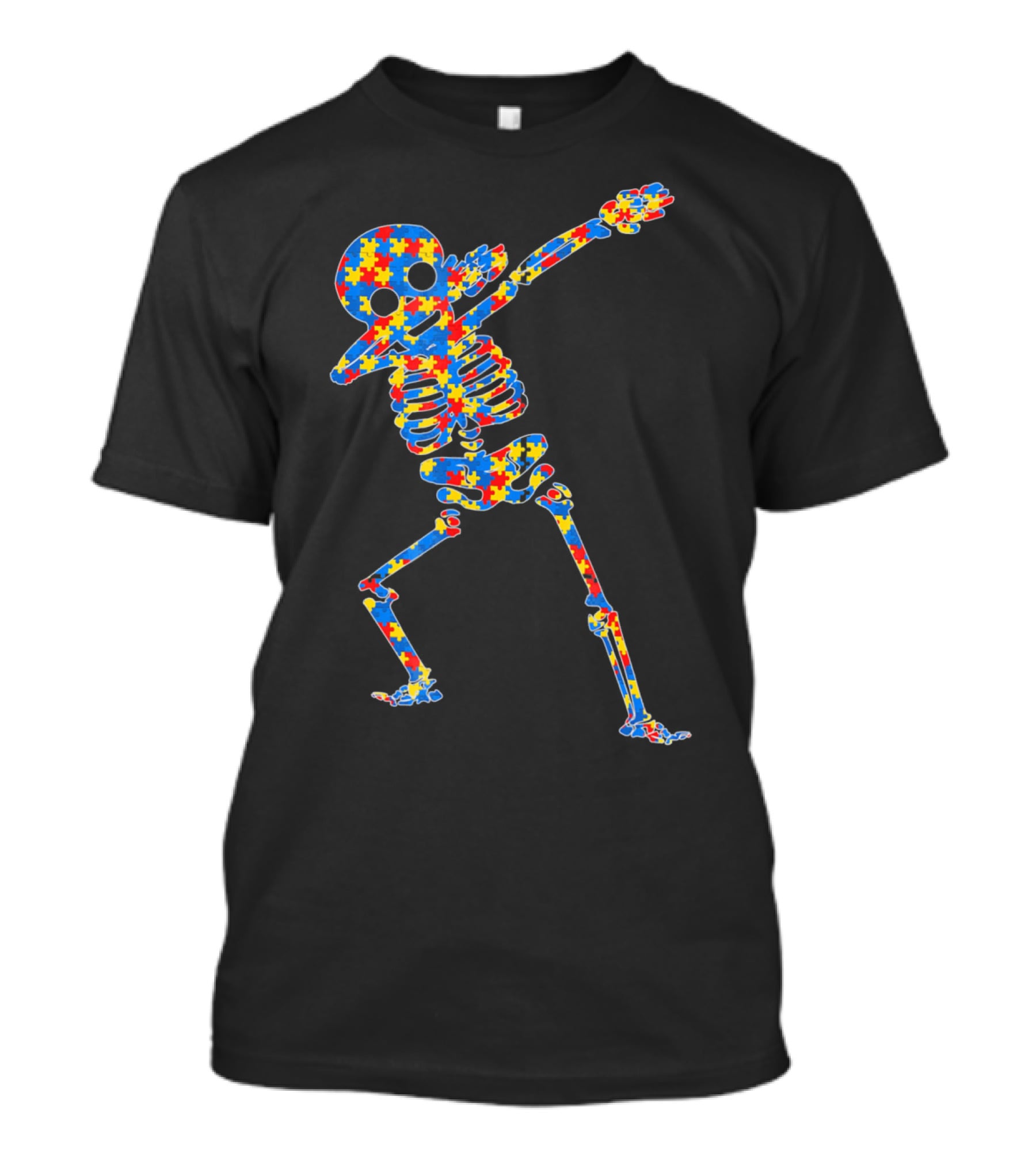 Halloween Autism Skeleton Dabbing Puzzle Pattern Awareness T-Shirt