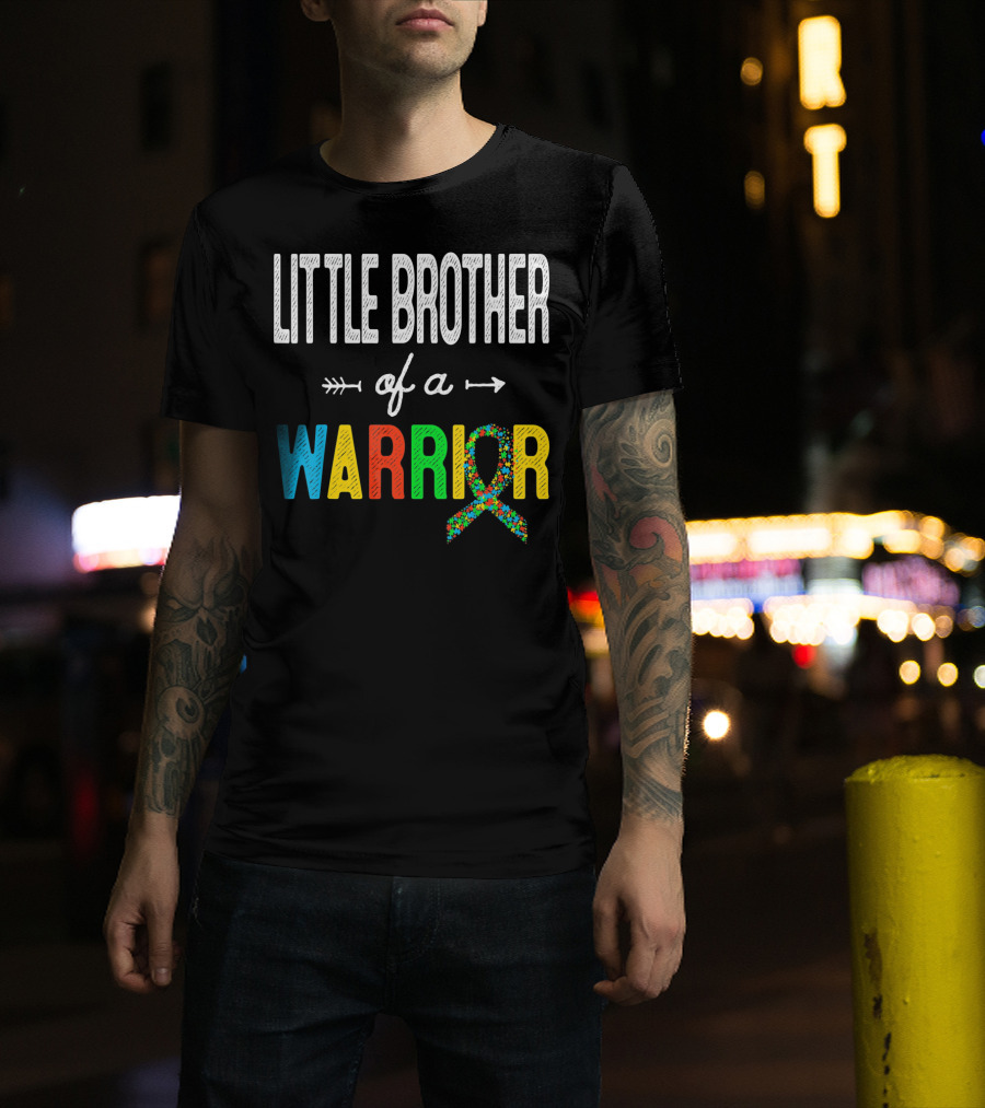 Little Brother Of A Warrior Autism Awareness Puzzle T-Shirt