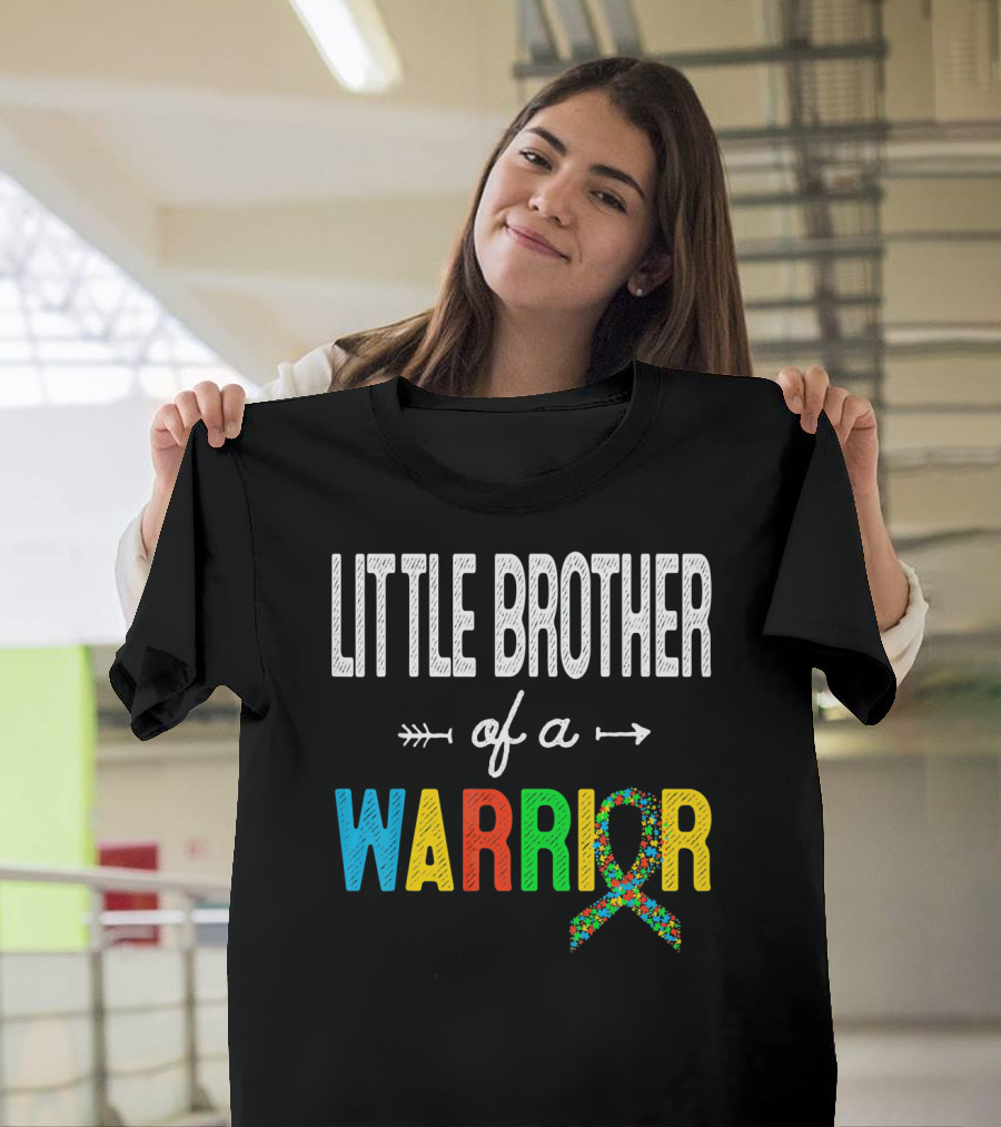 Little Brother Of A Warrior Autism Awareness Puzzle T-Shirt