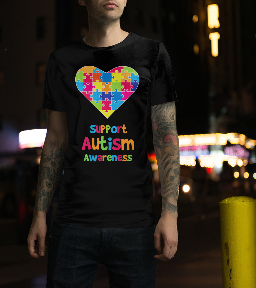 Support Autism Awareness Heart Puzzle T-Shirt