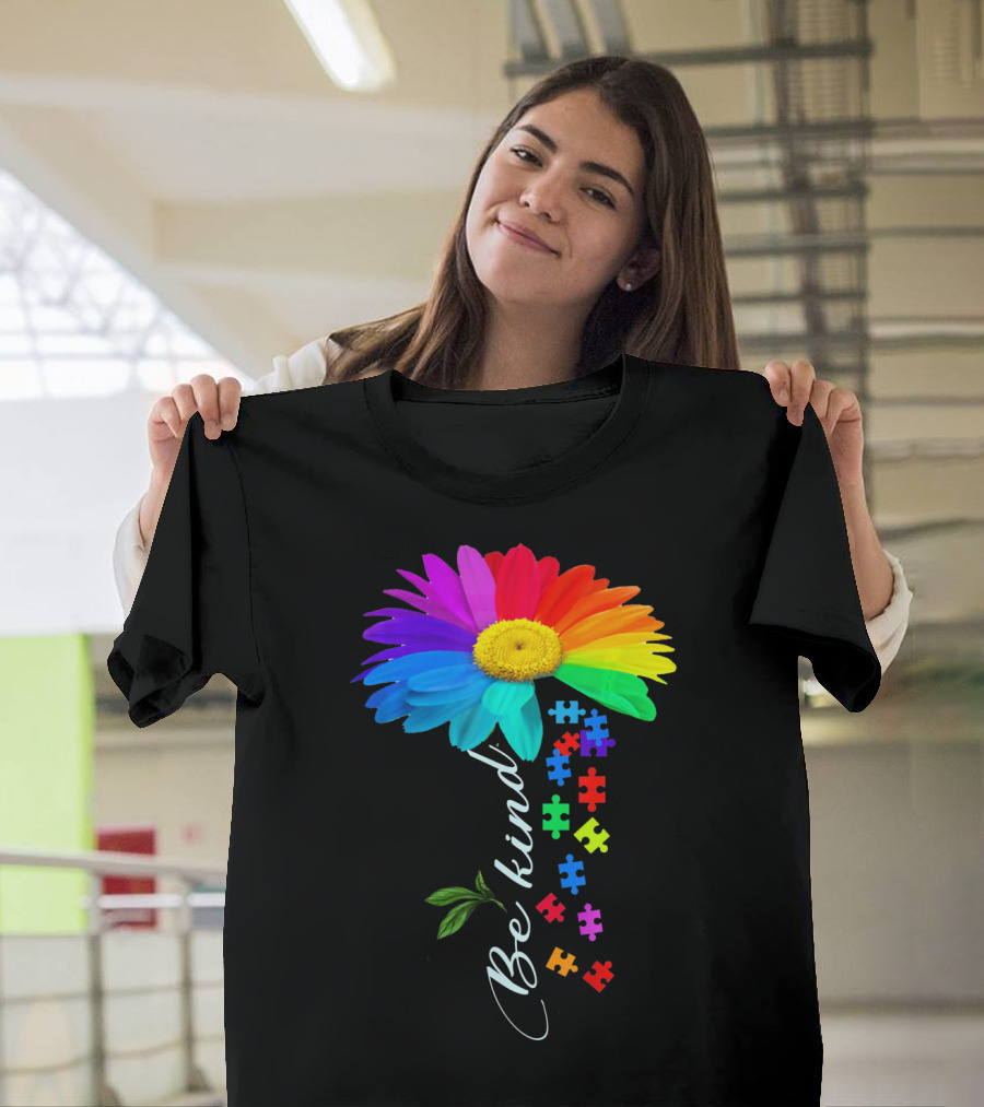 Be Kind Autism Awareness Choose Kindness Rainbow Flower Puzzle Pieces T-Shirt