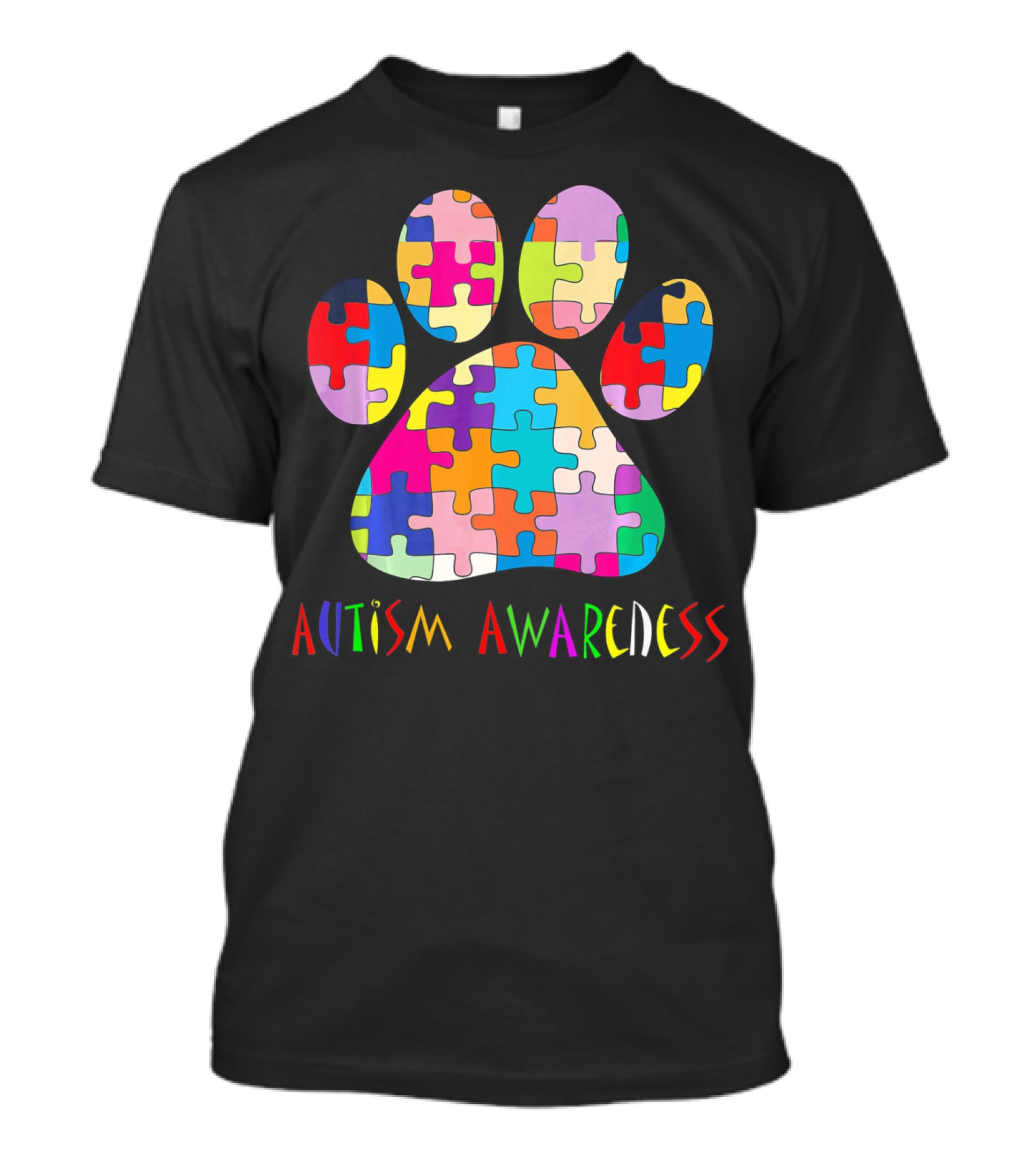 Autism Awareness Colorful Puzzle Dog Paw T-Shirt