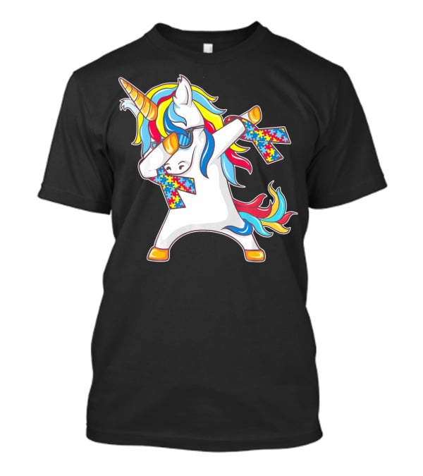 Autism Awareness Unicorn With Colorful Puzzle Dabbing Pose T-Shirt