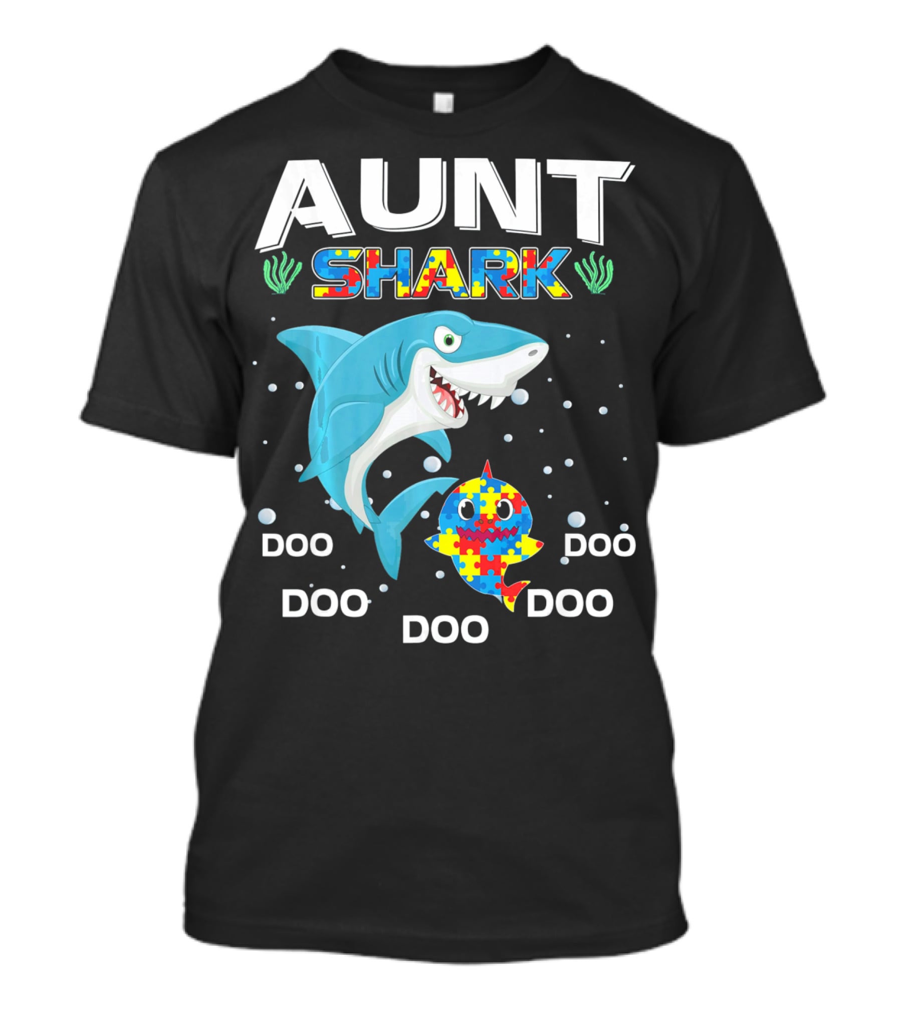 Aunt Shark Doo Doo Autism Awareness Puzzle Piece T-Shirt